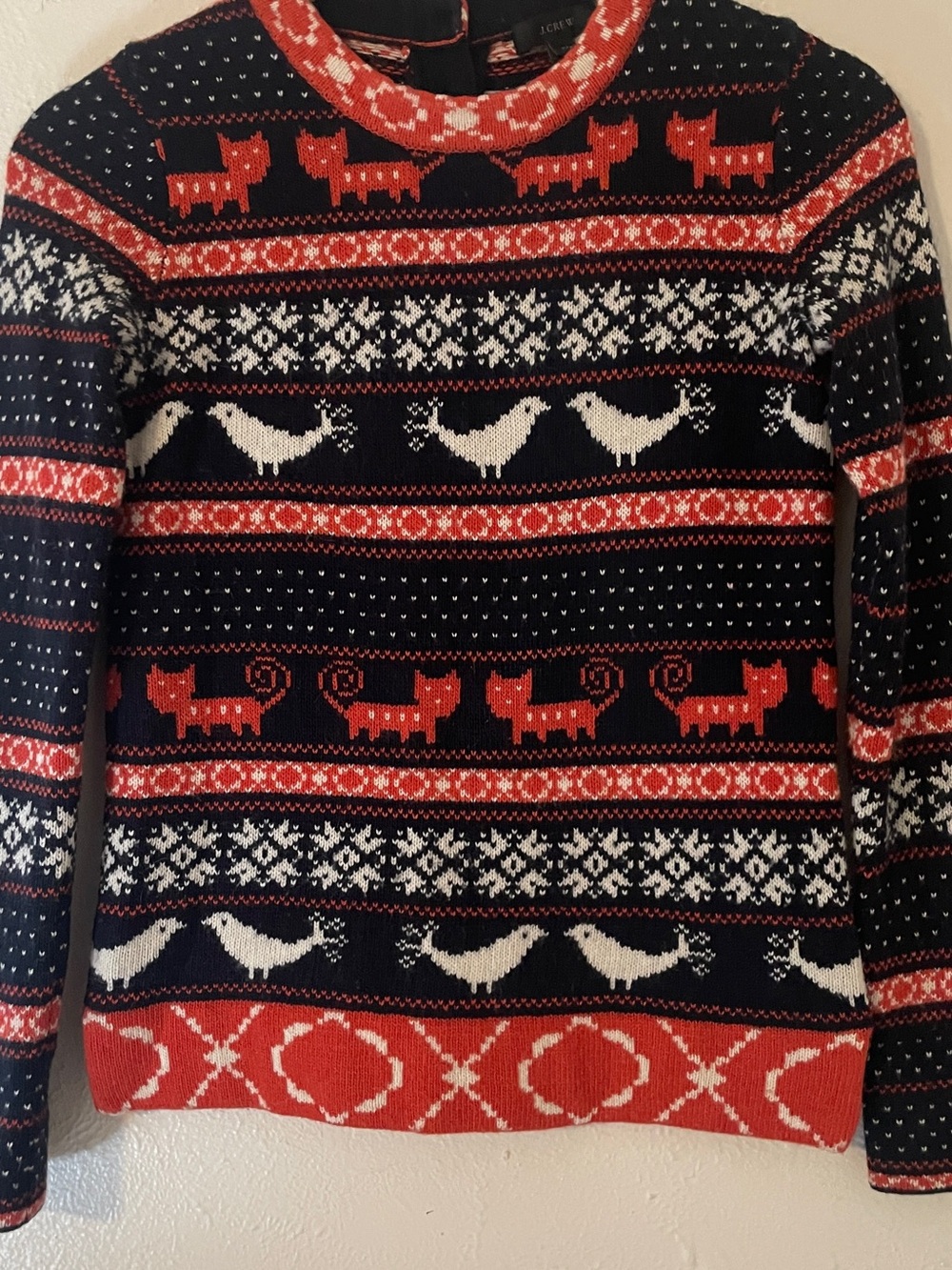 J.Crew Farmyard Fair Isle Cat Bird Novelty Sweater Navy Viscose Blend XXS